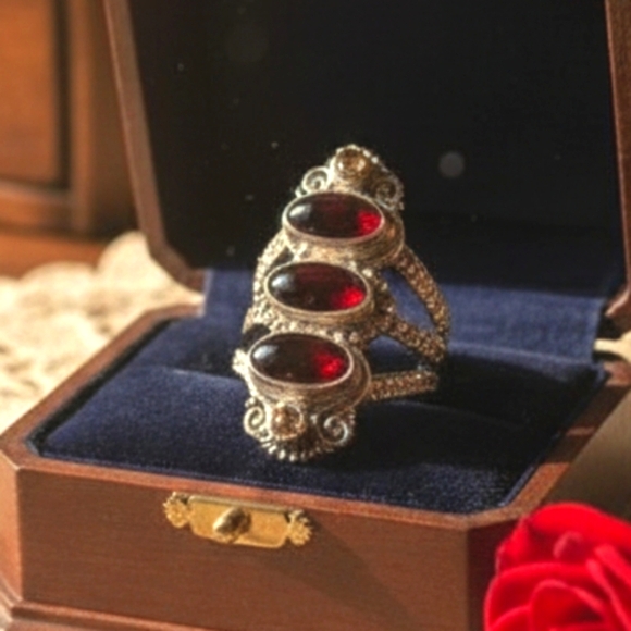 Jewelry - Rhodolite Garnet & Citrine Vintage-Inspired Sterling Silver Ring